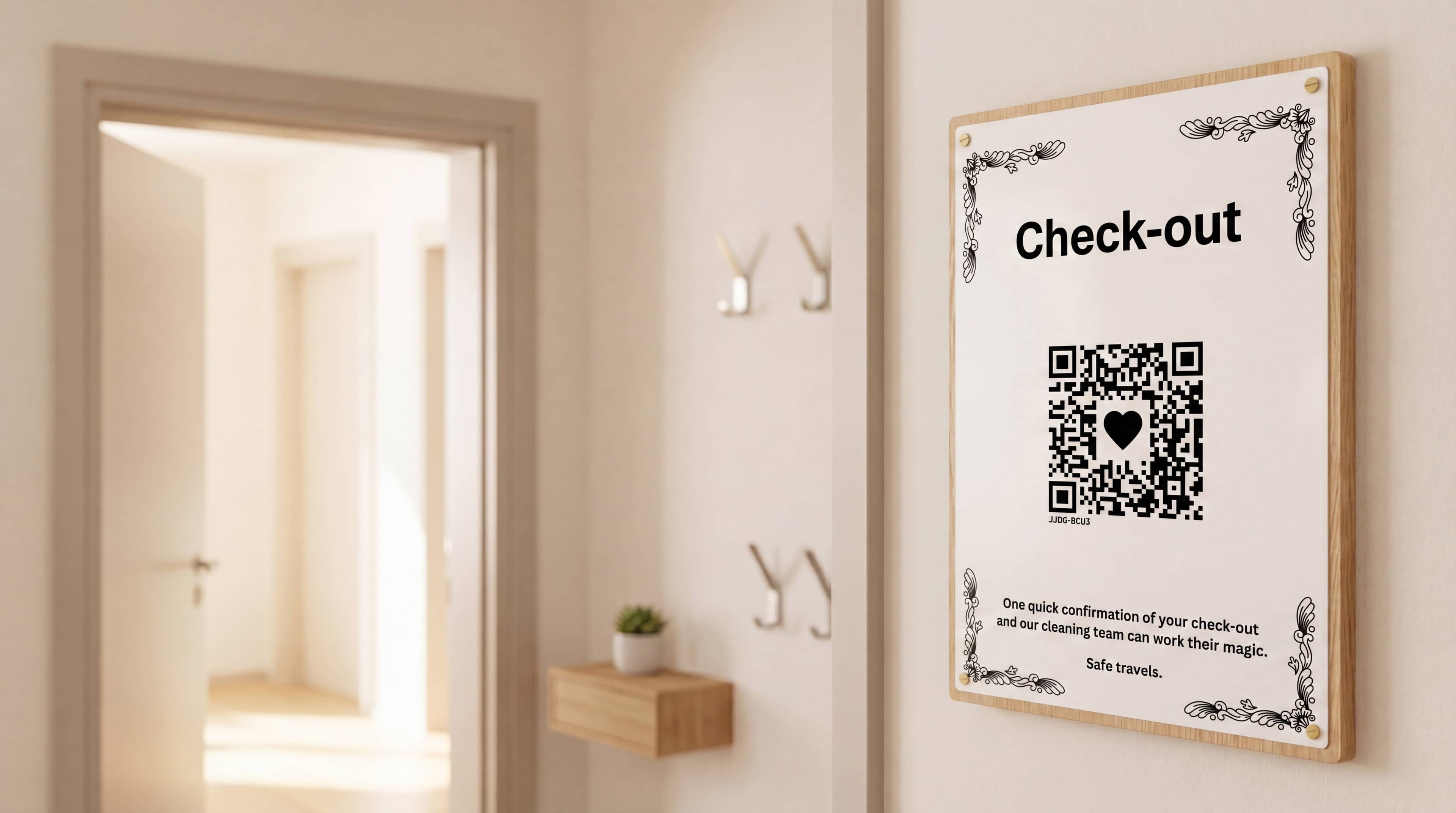 CheckYout Check-out-Schild auf beschichtetem Holz