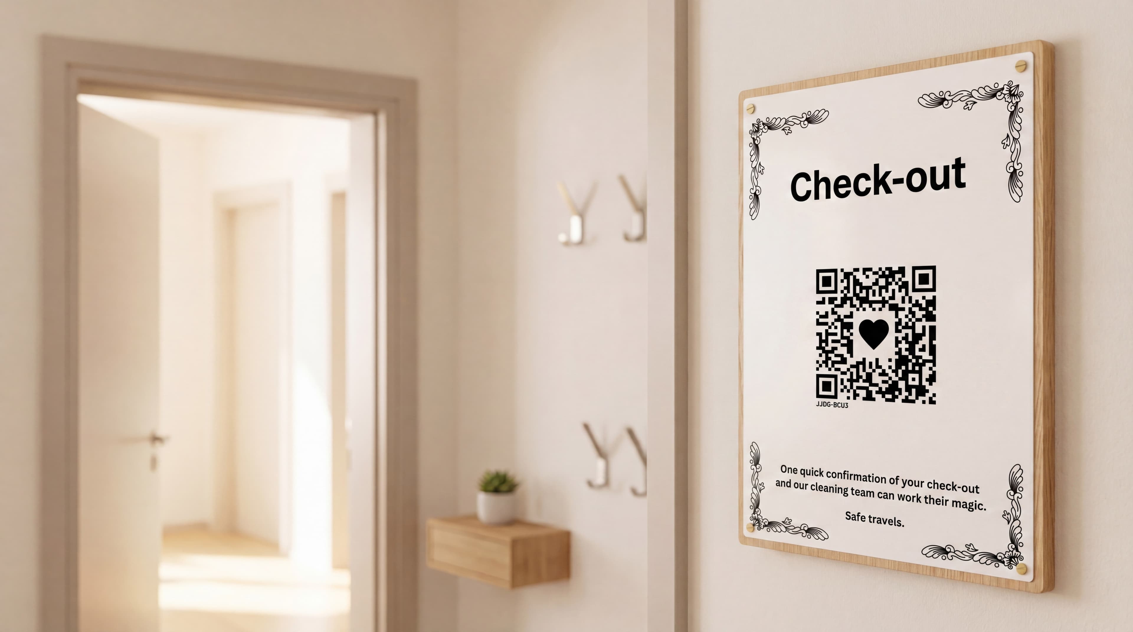 CheckYout Check-out-Schild auf beschichtetem Holz