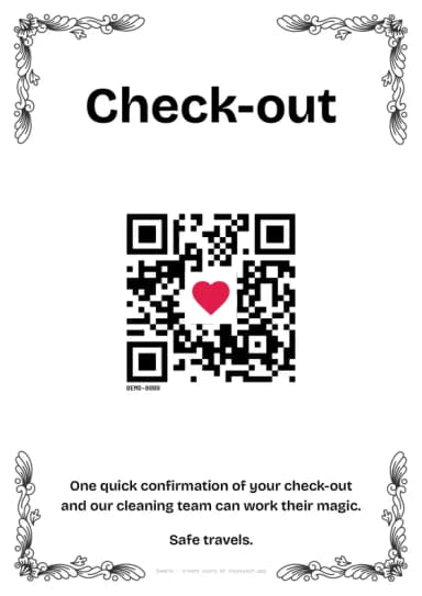 Beispiel: das ausgedruckte CheckYout A4-Schild mit QR-Code